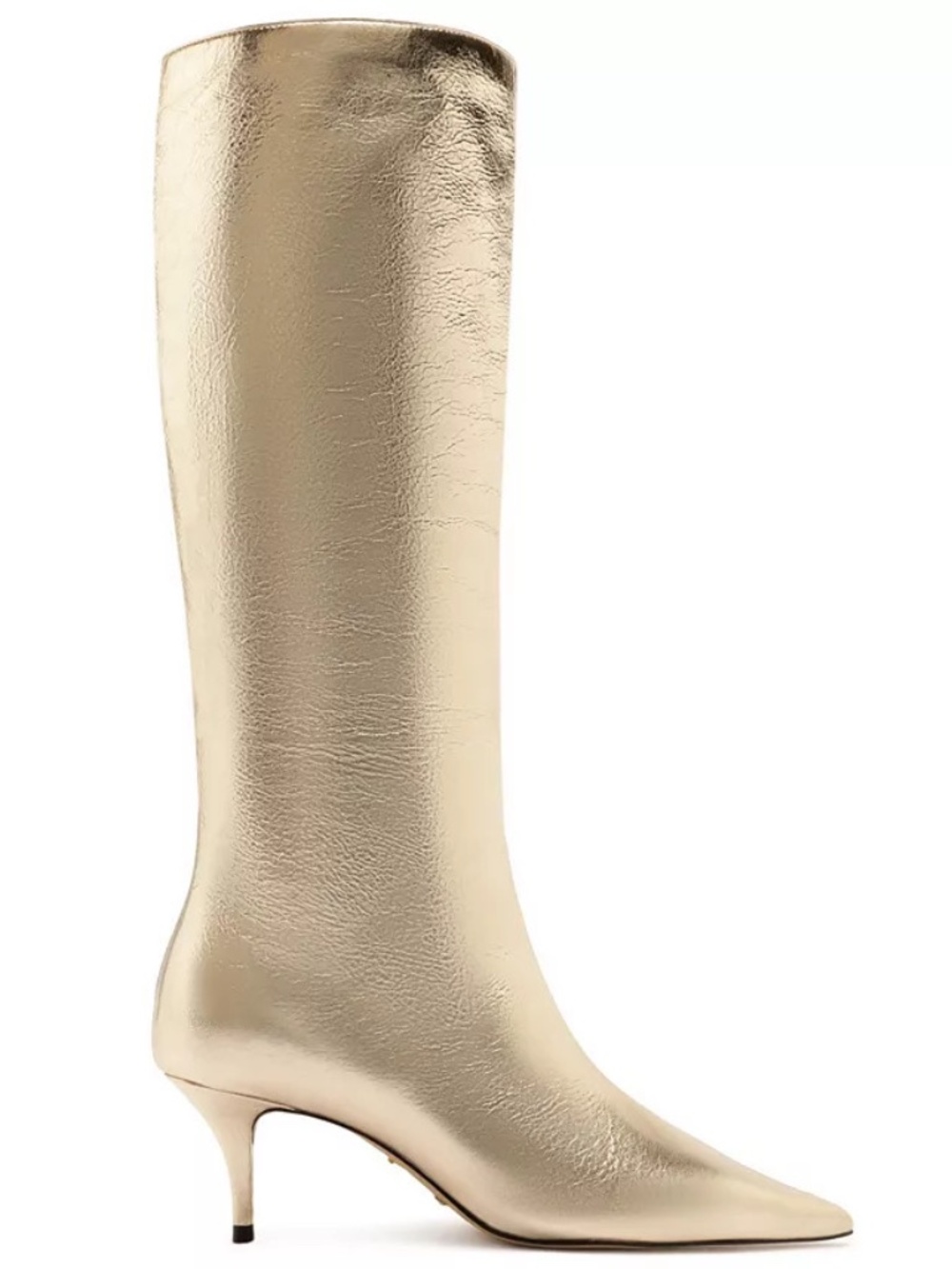 Arezzo Women's Gold Skye Low Stiletto Leather Calf Boots NEW - Picture 4 of 8